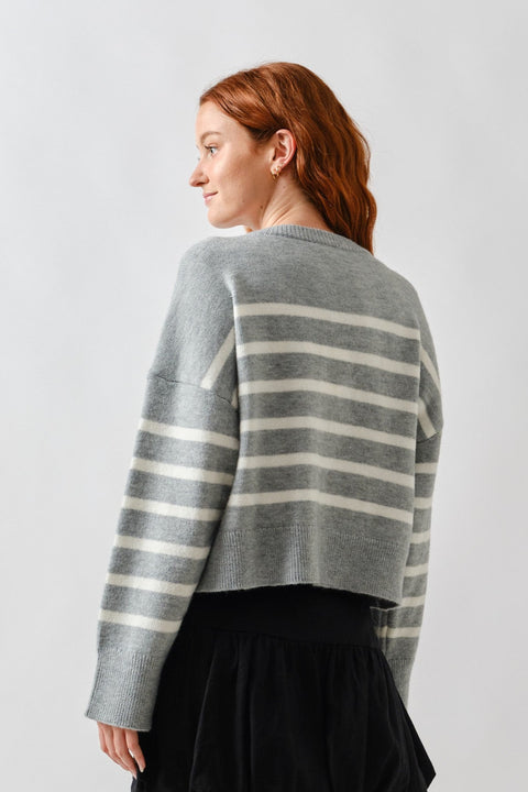 Reva Striped Crew Neck Button Down Cardigan