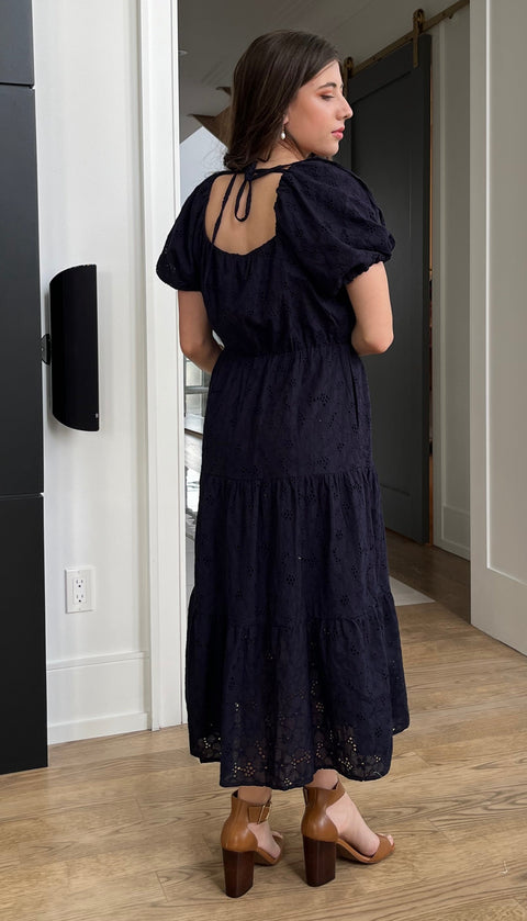 Stacey Short Sleeve Midi Dress In Eyelet