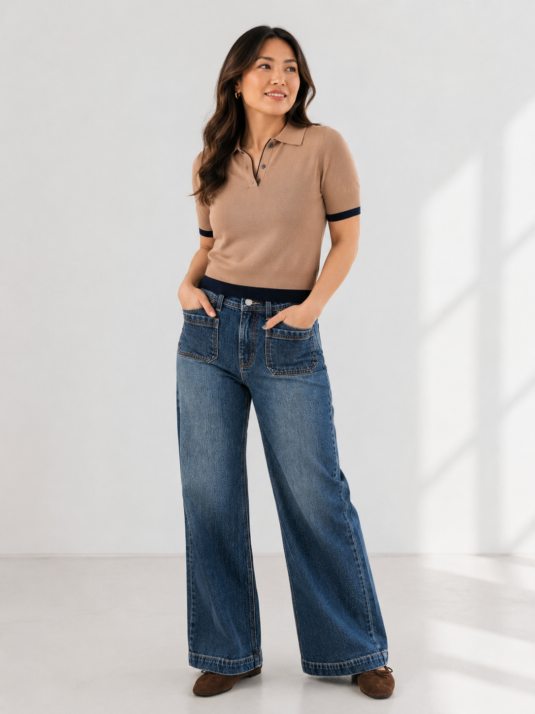Emily Contrast Double Rib-band Collar Sweater