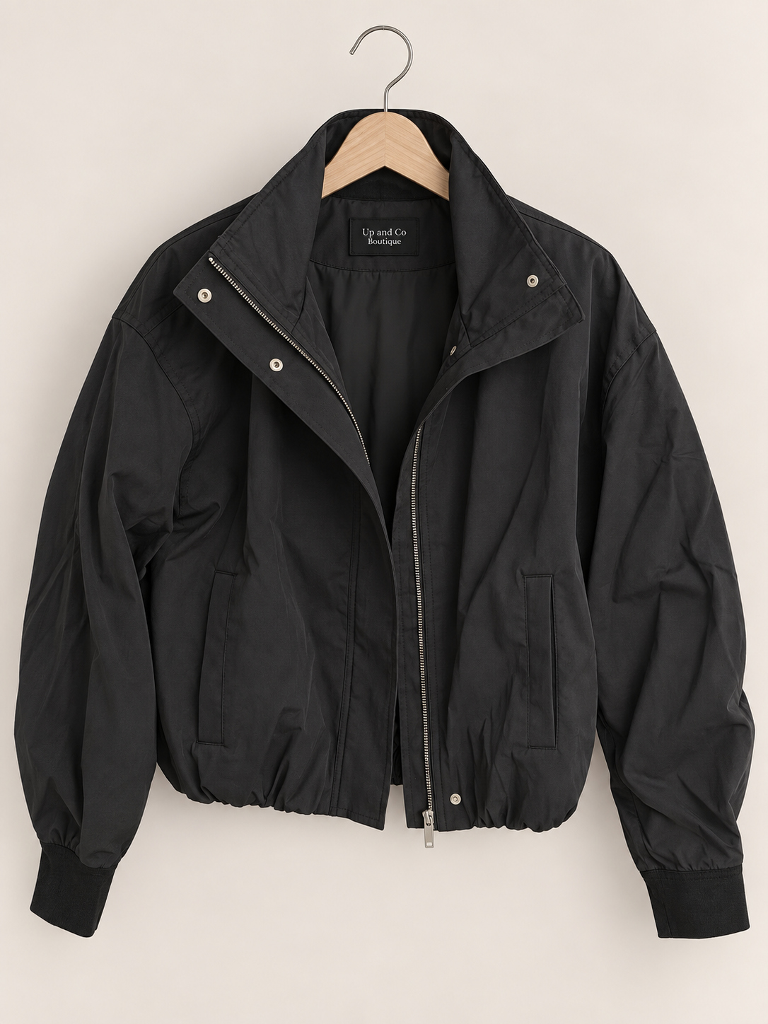 Katya Zip-Up Mock Neck Elastic Hem Jacket