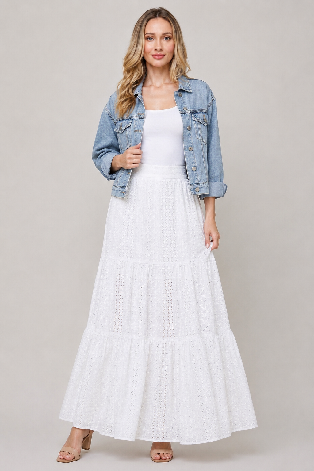 Tegan Eyelet Tier Skirt with Side Zipper