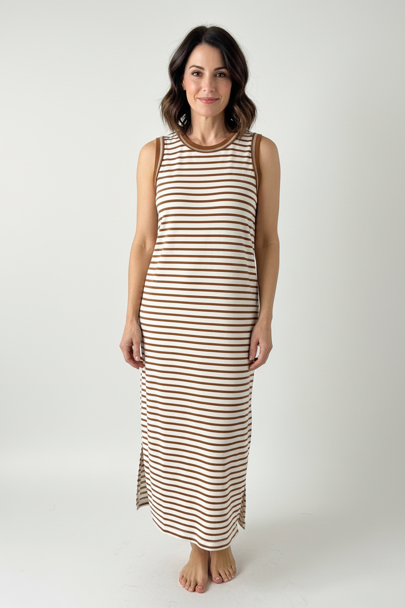 Bree Stripe Sleeveless Side Slit Maxi Dress