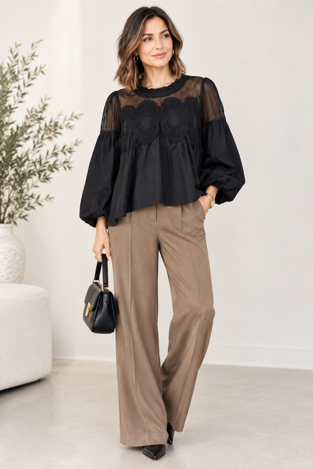 Anastasia Lace Detail Long Sleeve Blouse