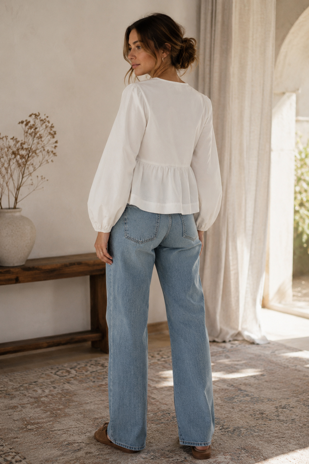 Joanna Long Sleeve Poplin Bow Tie Blouse