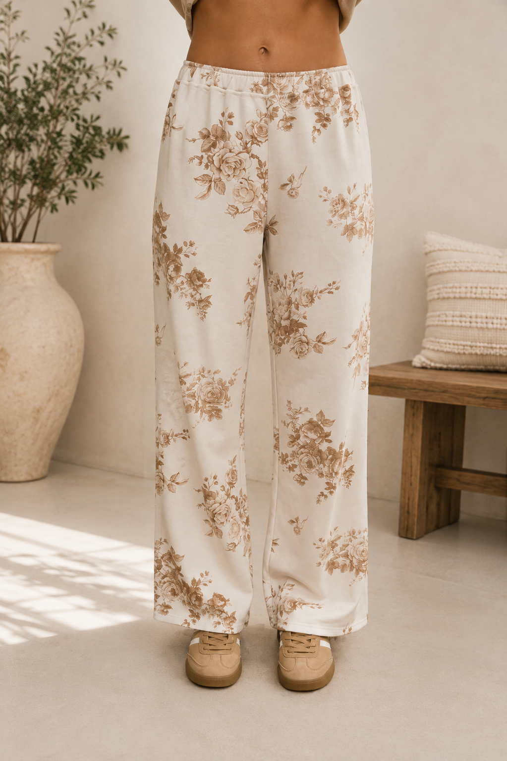 Asti Floral Toile Wide Leg Knit Lounge Pant