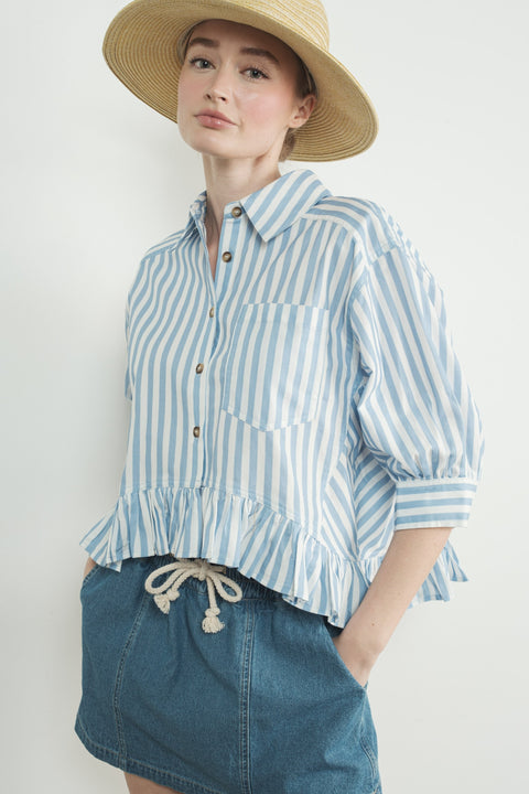 Madeline Stripe Ruffle Hem Shirt