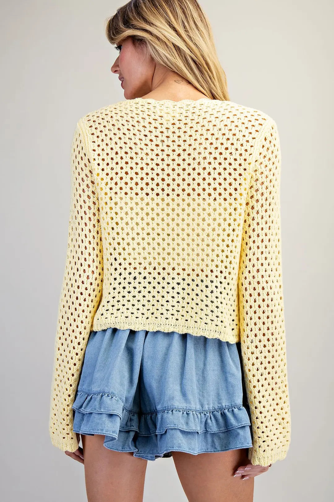 Katerina Crochet Open Knit Scallop Trim Sweater