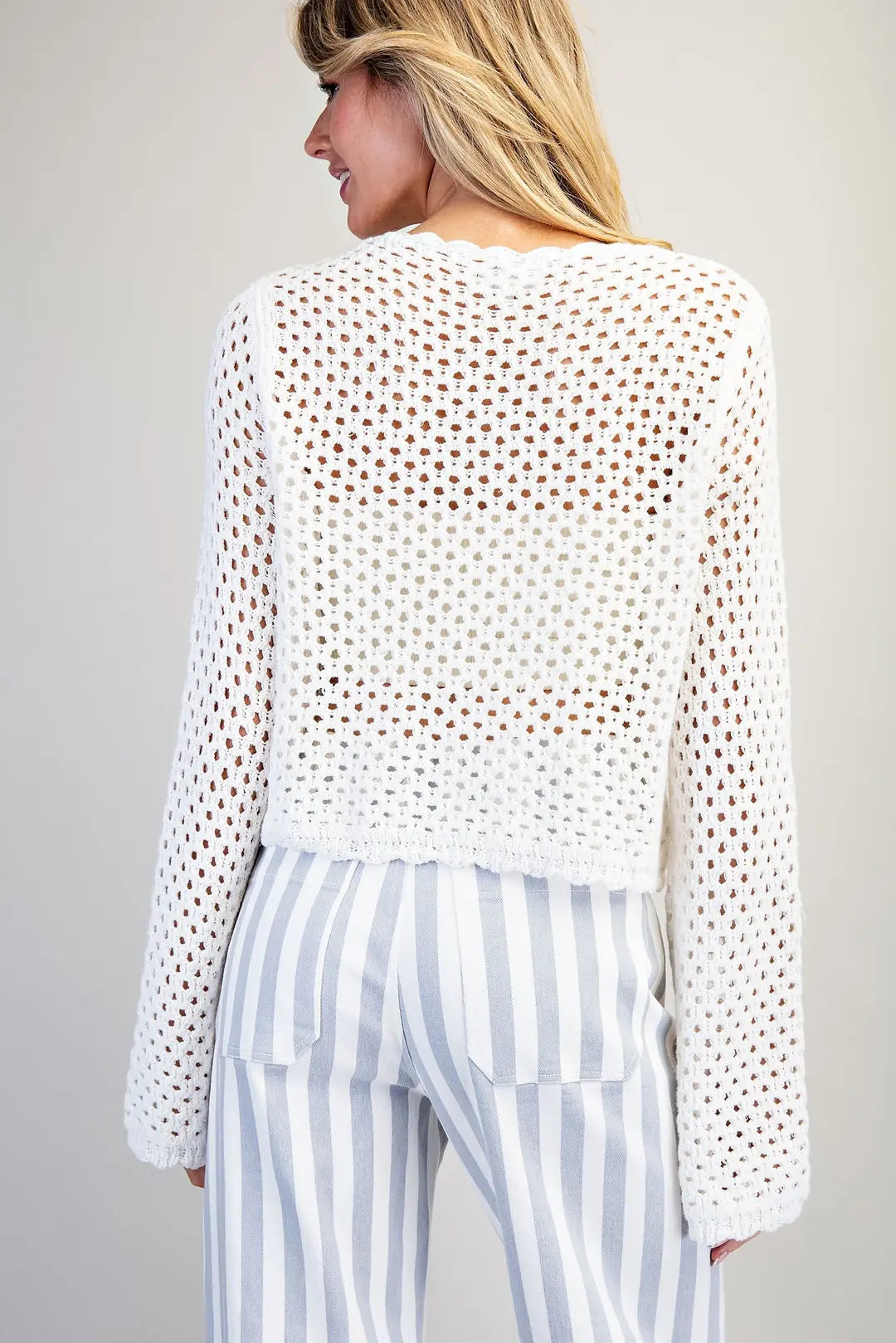 Katerina Crochet Open Knit Scallop Trim Sweater