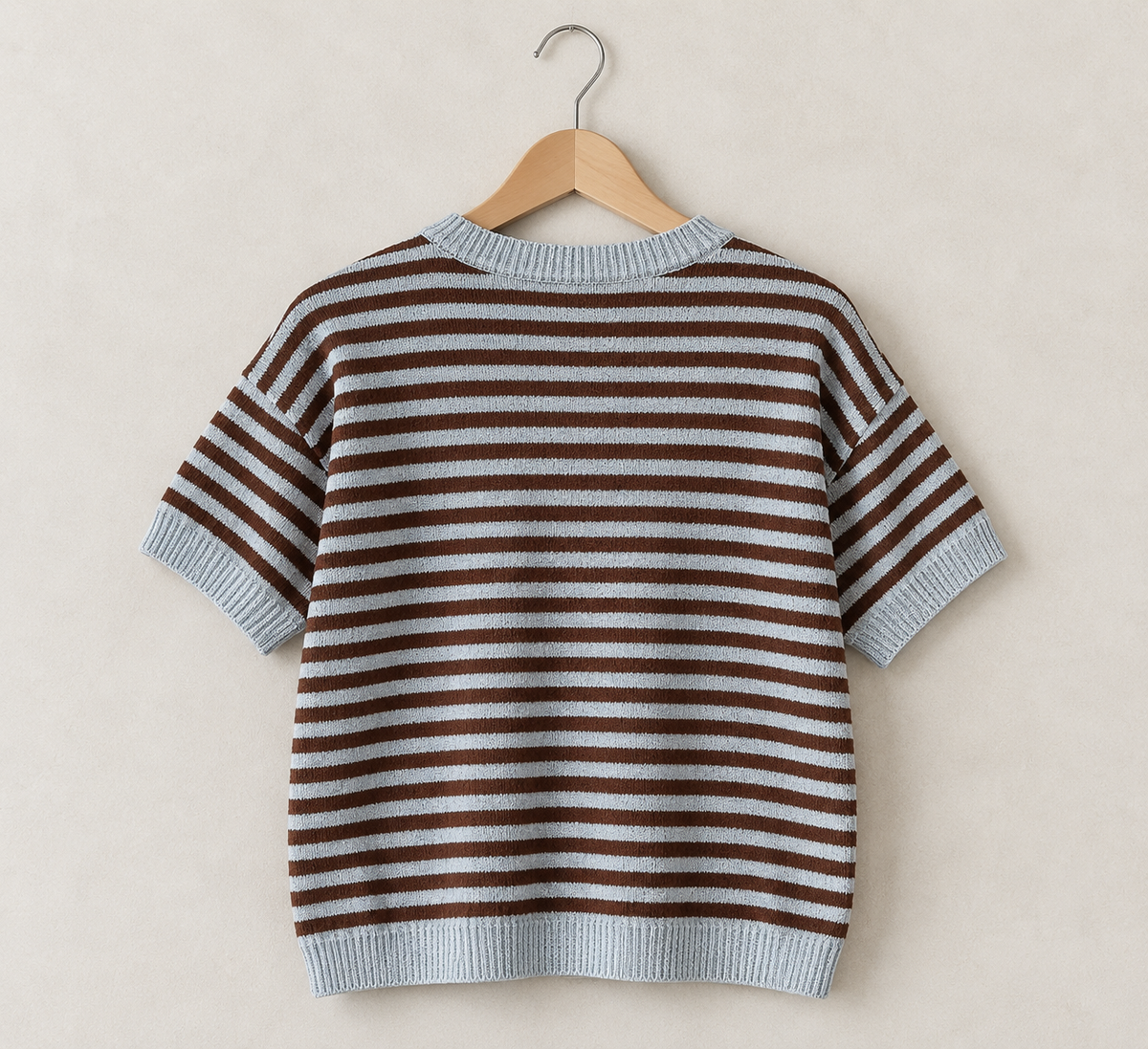 Charlotte Stripe Contrast Trim Short Sleeve Knit Sweater