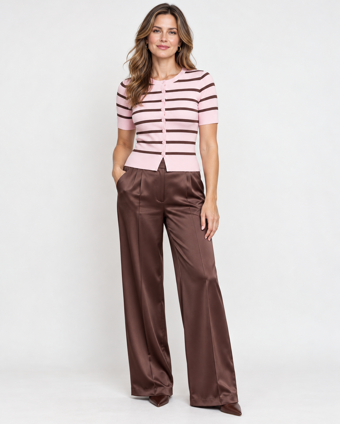Karissa Ribbed Knit Striped Cropped Sweater Top