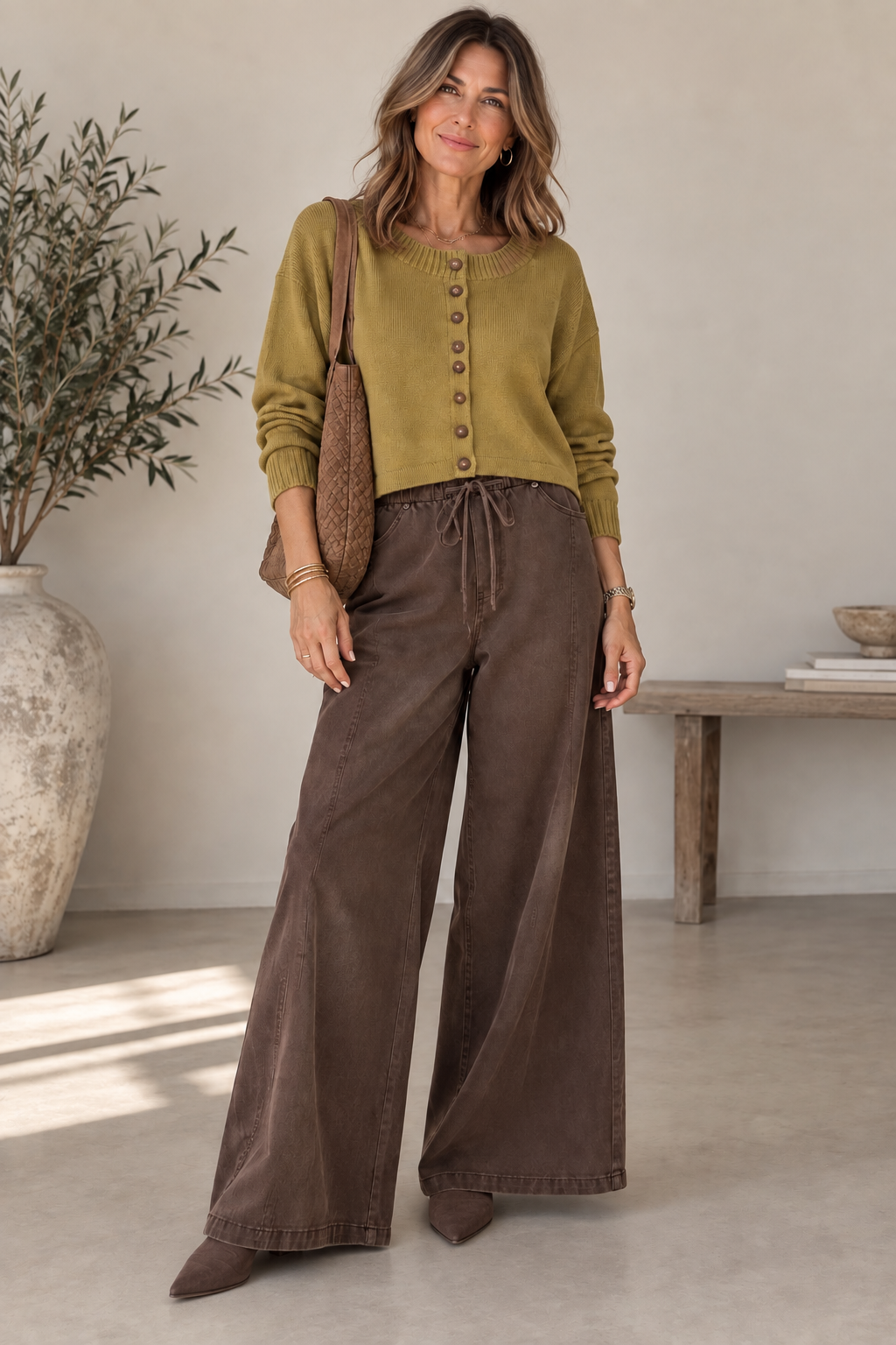 Elsie Rib Crew Boxy Cropped Button Down Cardigan