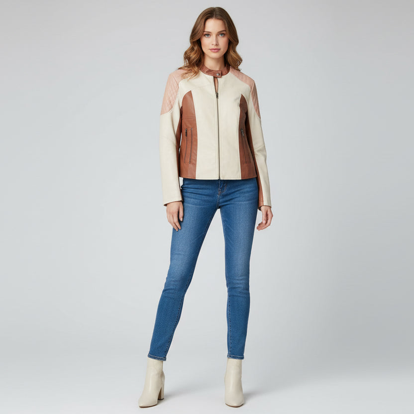 Myra Colour Block Faux Leather Jacket