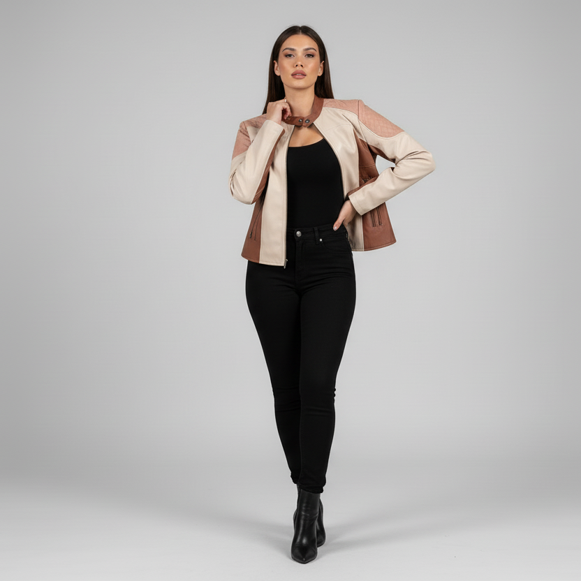 Myra Colour Block Faux Leather Jacket