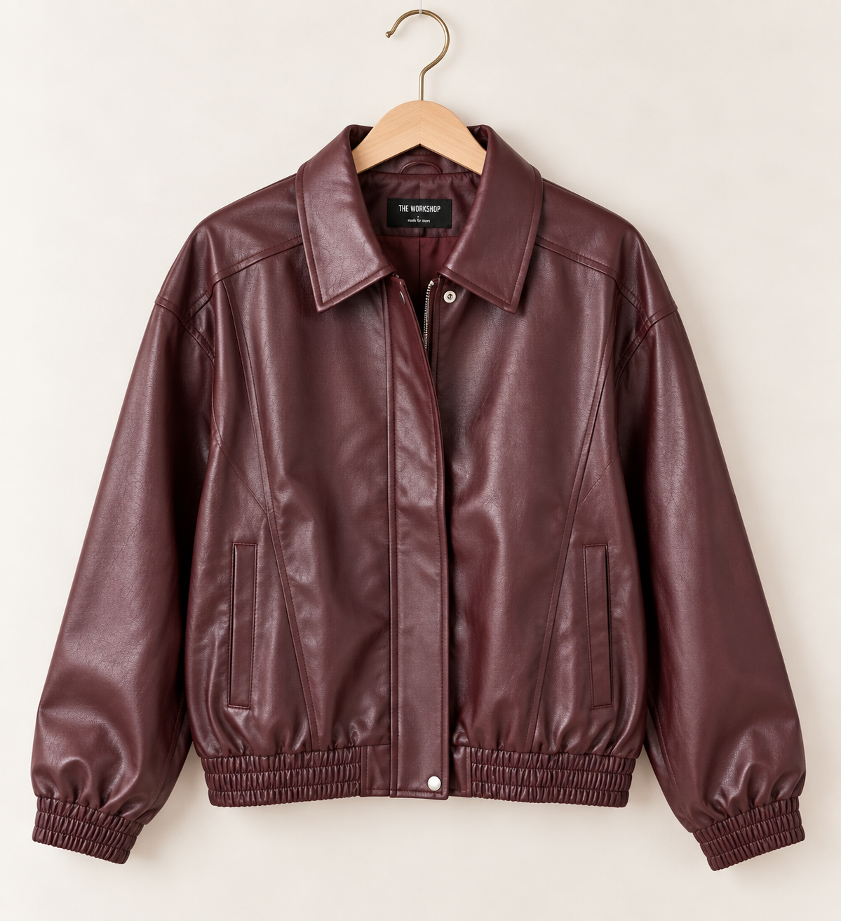 Geneva Faux Leather Collared Zip Up Bomber Jacket