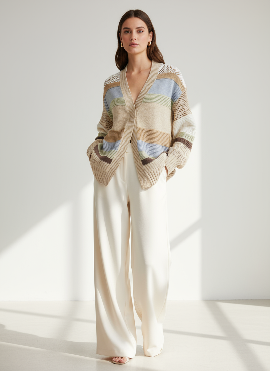 Lycka Multicoloured Textured Open Front Cardigan