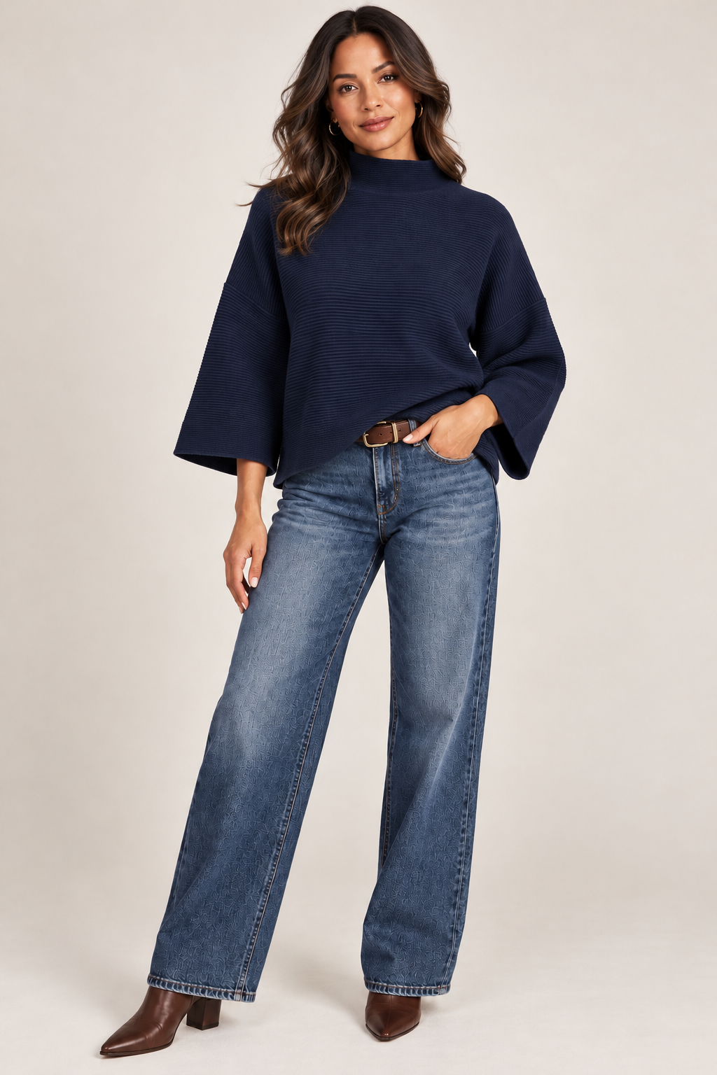 Zenobia Mock Neck Ribbed Knit Sweater