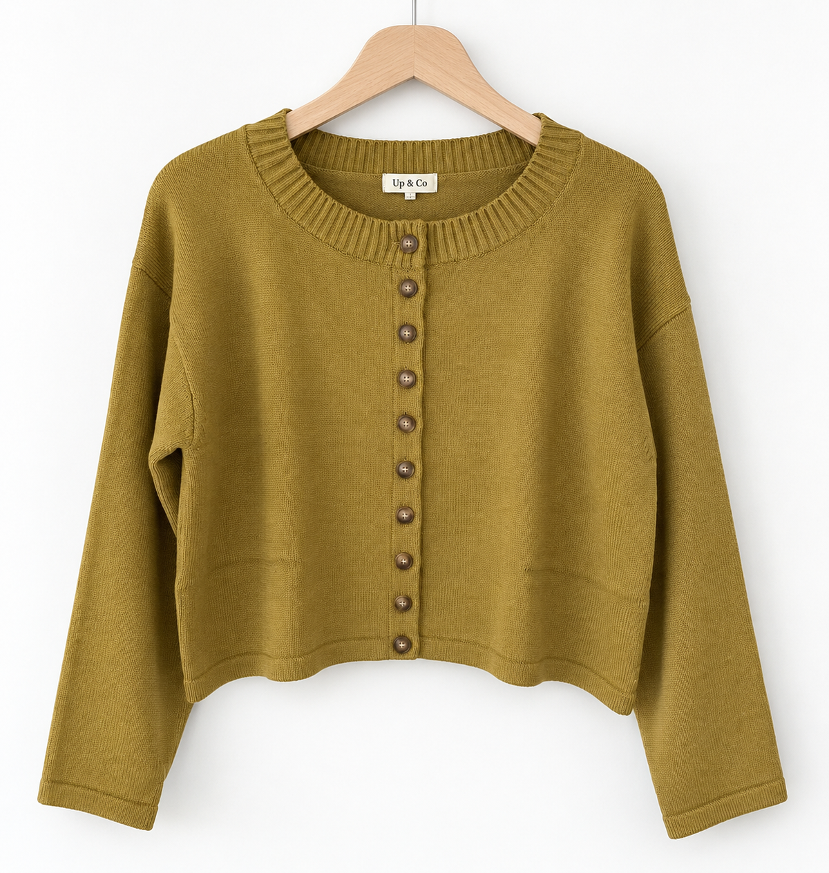 Elsie Rib Crew Boxy Cropped Button Down Cardigan