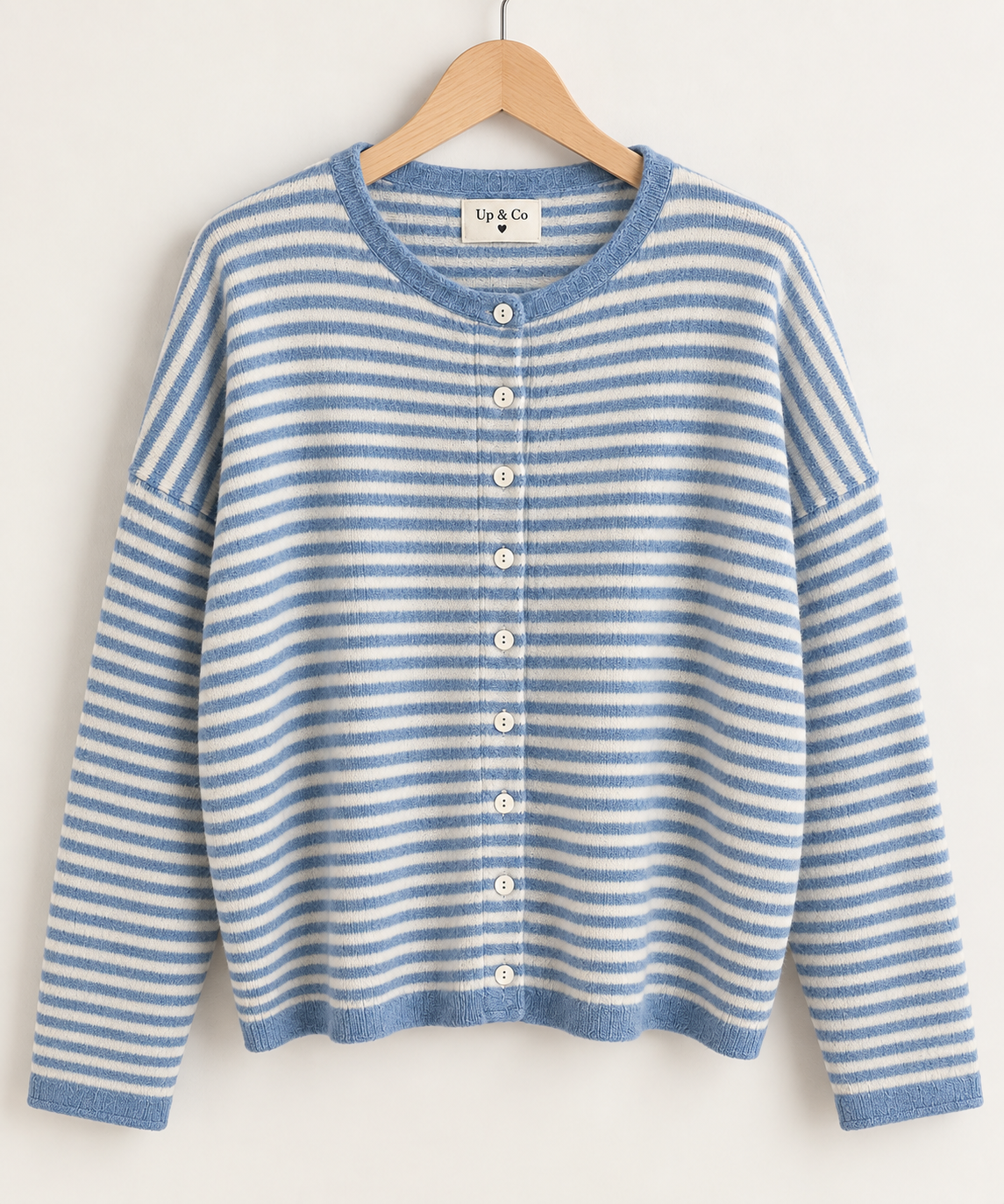 Madira Stripe Raw Edge Drop Shoulder Knit Cardigan