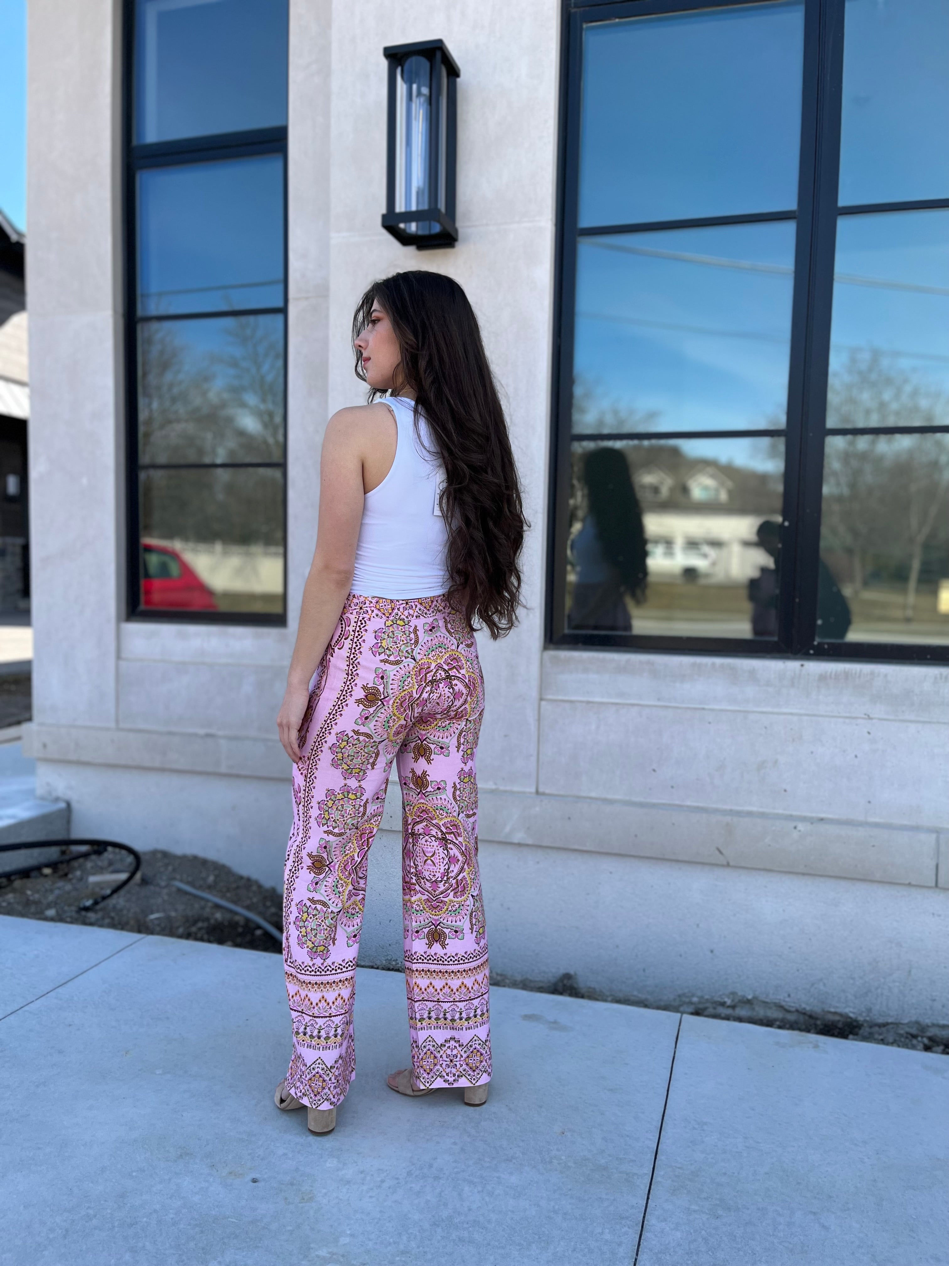 Raquel Border Print Linen Blend High Waist Trousers