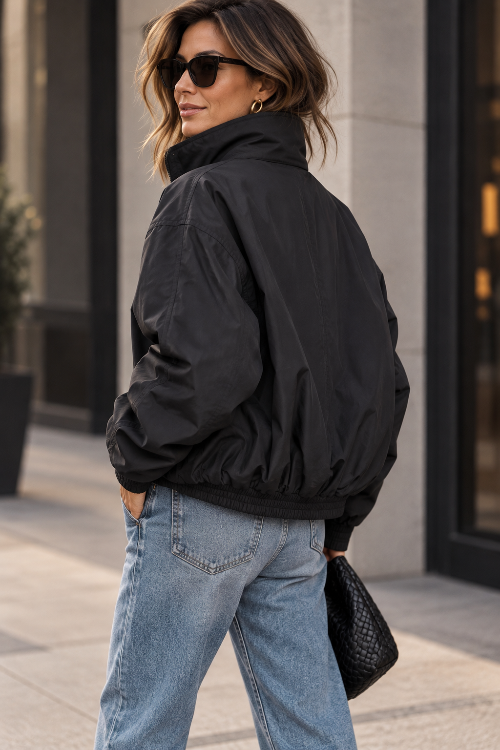 Katya Zip-Up Mock Neck Elastic Hem Jacket