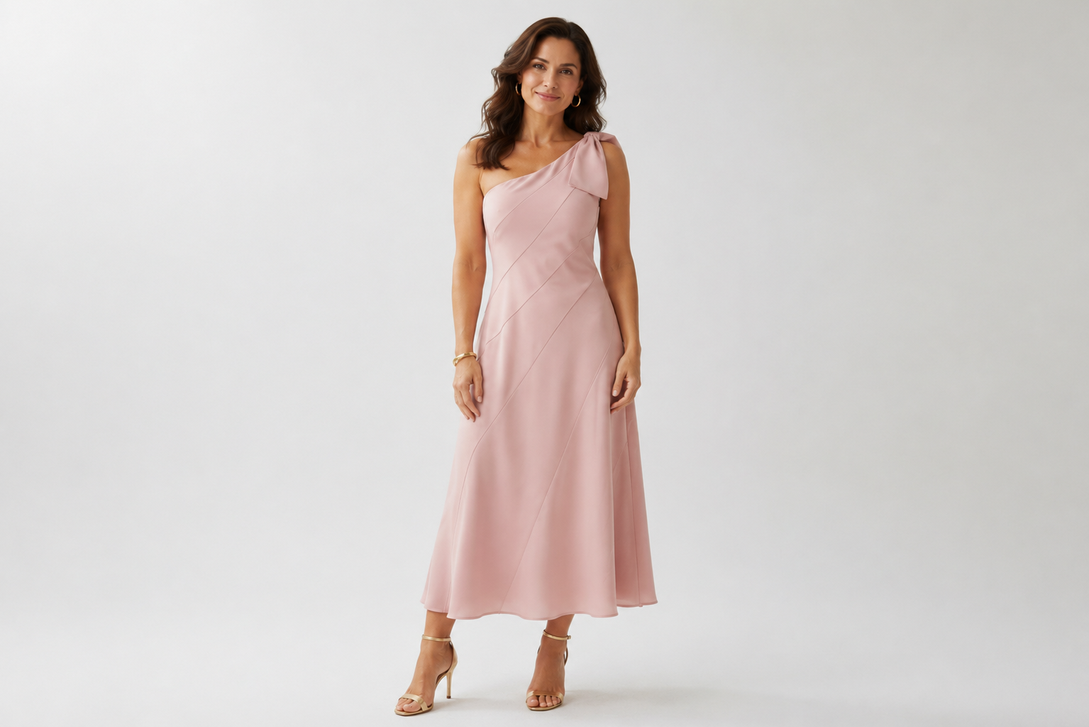 Tia One Shoulder Bow Detail Midi Dress