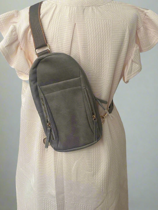 Lucinda Vegan Leather multi zipper Sling Crossbody Bag -