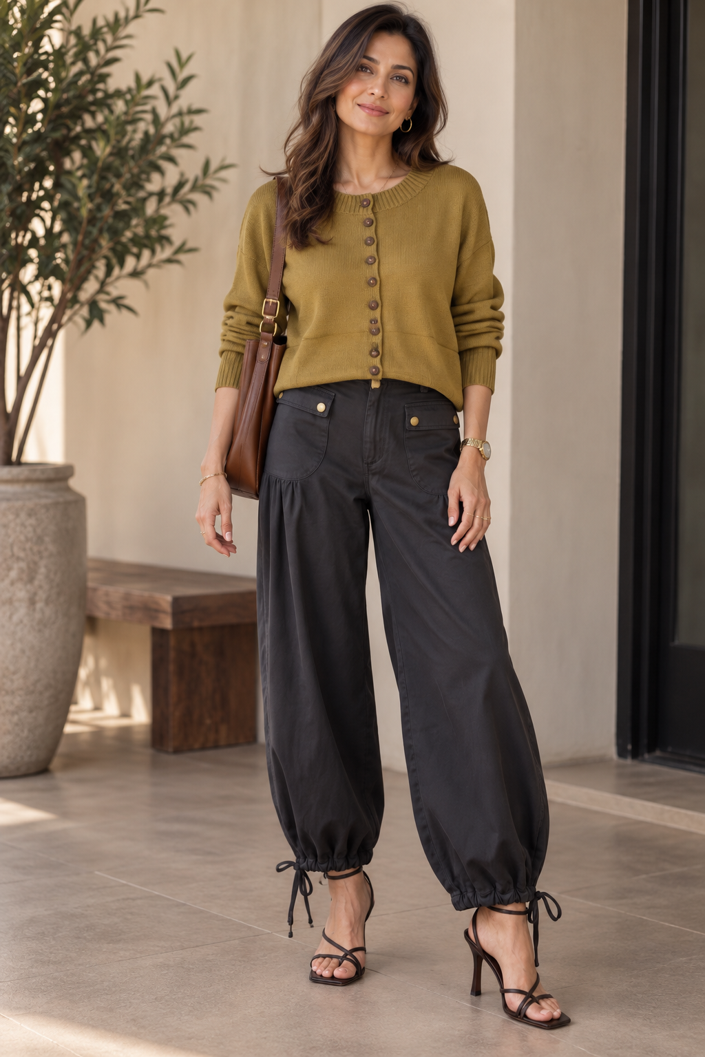 Elsie Rib Crew Boxy Cropped Button Down Cardigan