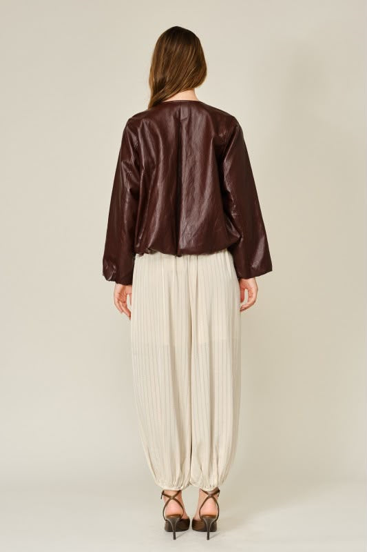 Janet Balloon Bomber Vegan Leather Jacket