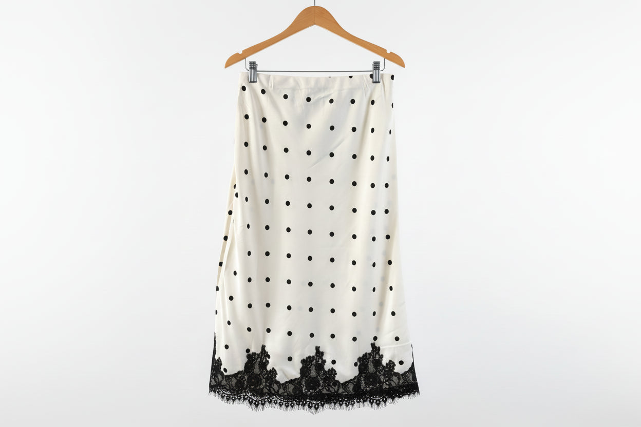 Adiana Polka Dot Midi Skirt with Lace Trim