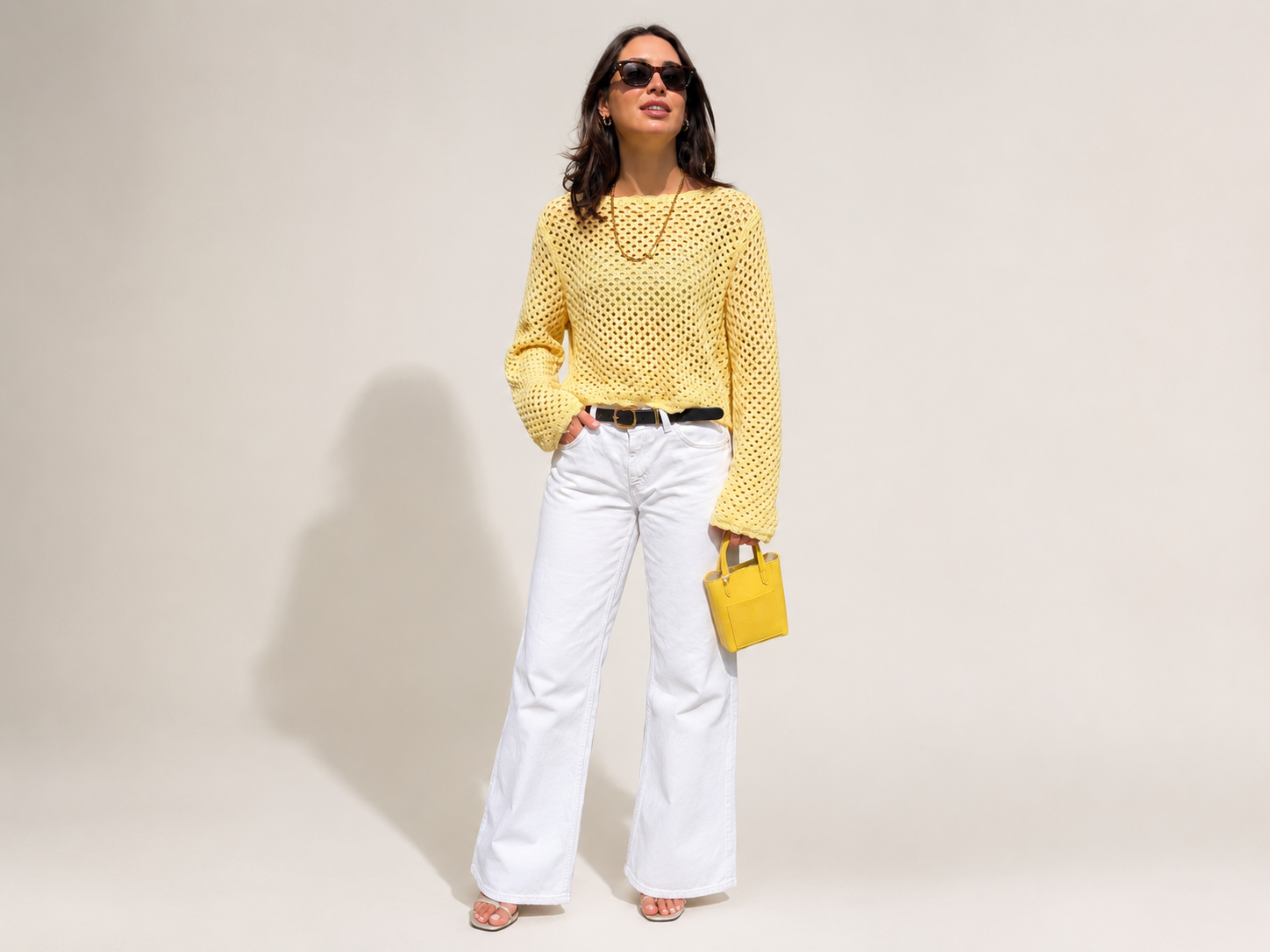 Katerina Crochet Open Knit Scallop Trim Sweater