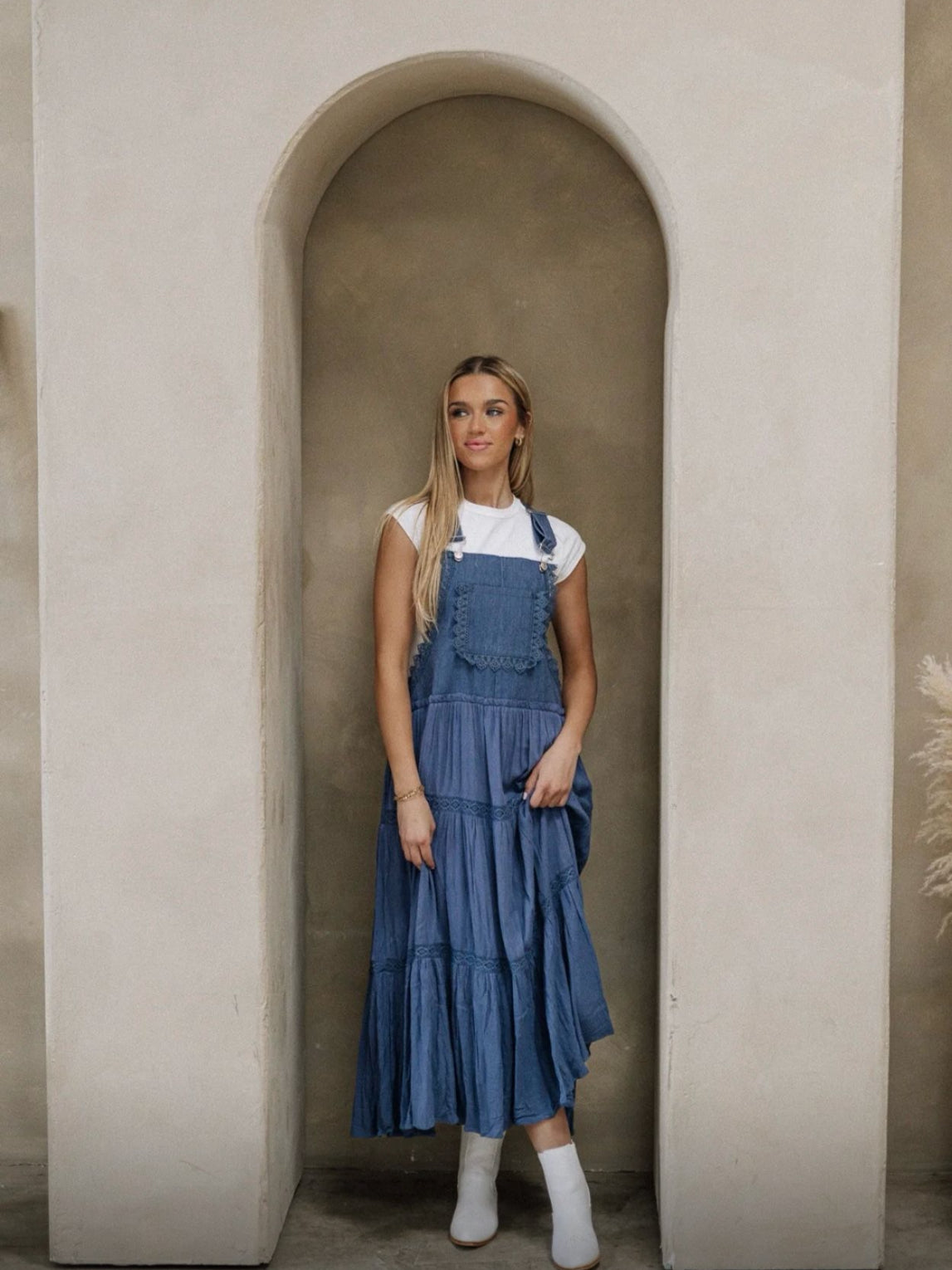 Laurie Mix Media Overall Dress with Lace