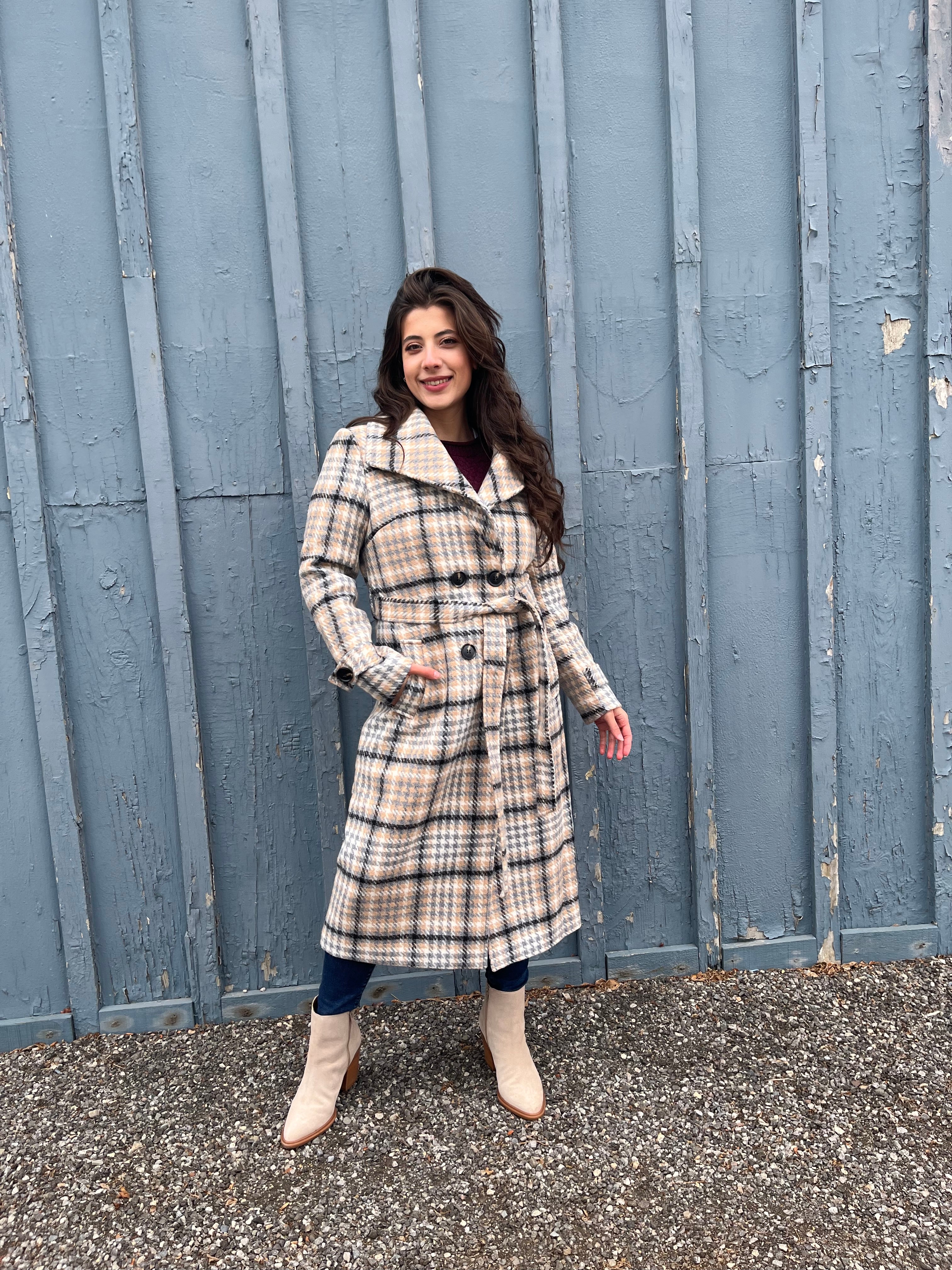 Annecy Belted Plaid Cozy Coat