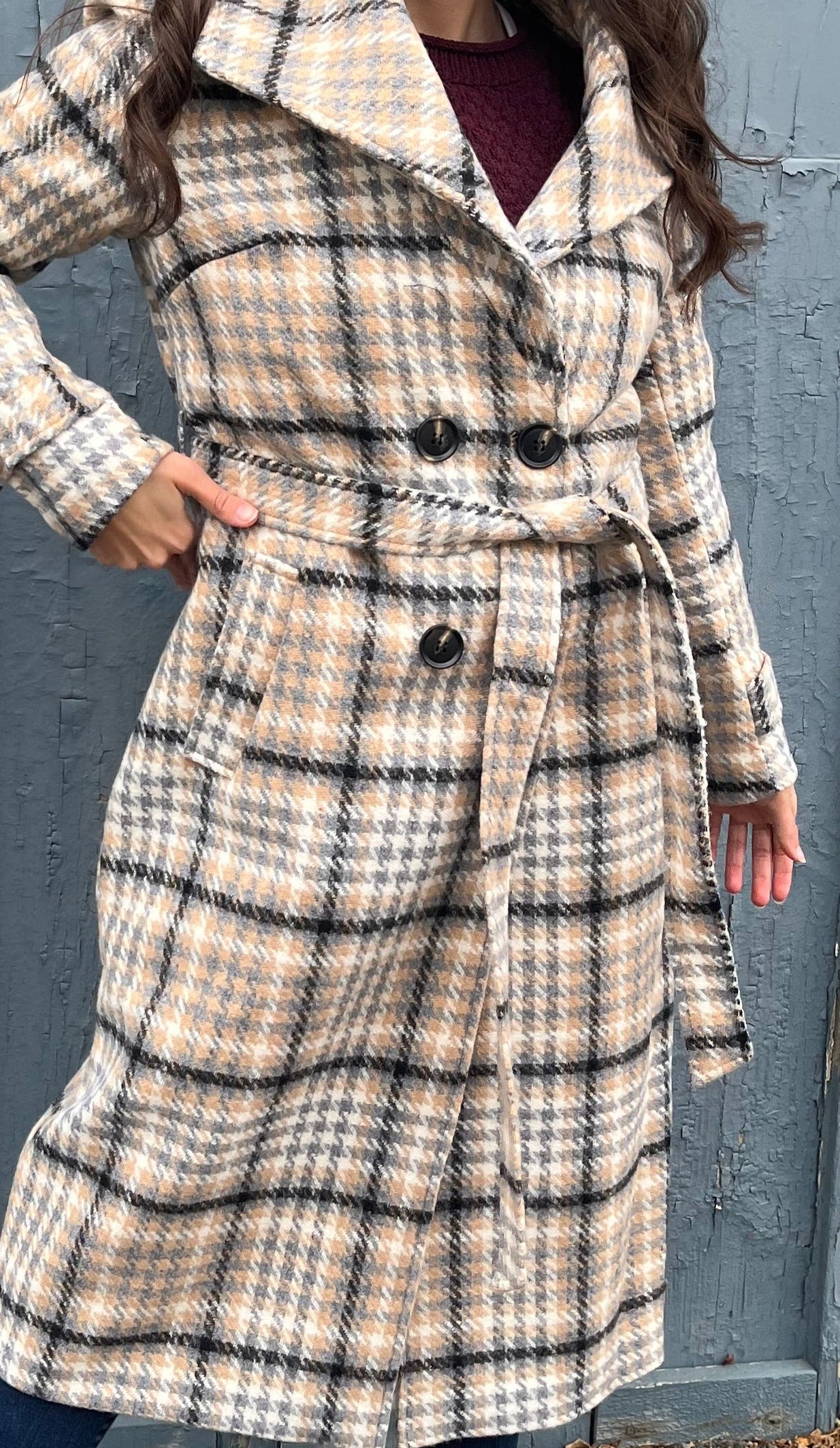 Annecy Belted Plaid Cozy Coat