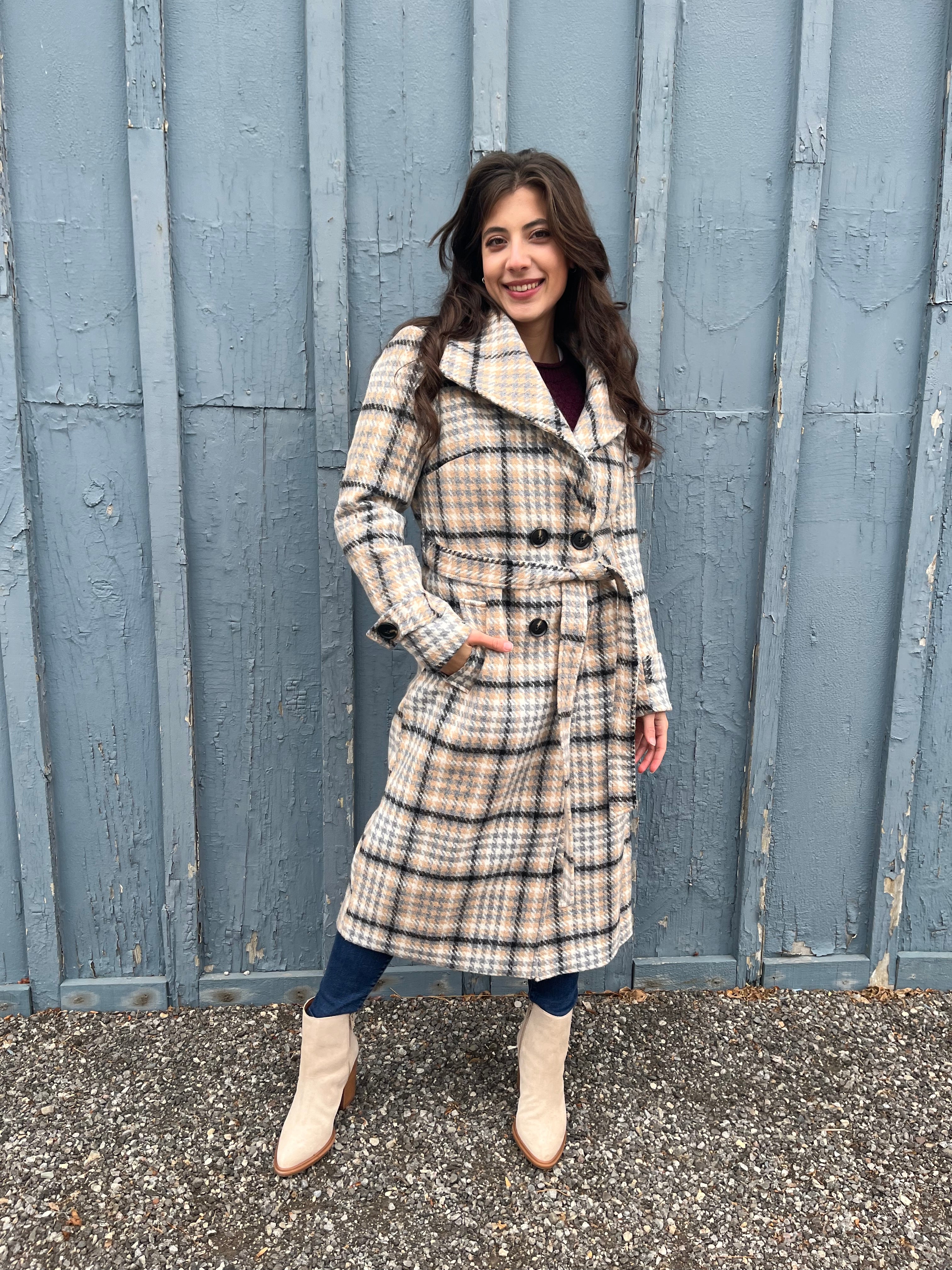 Annecy Belted Plaid Cozy Coat