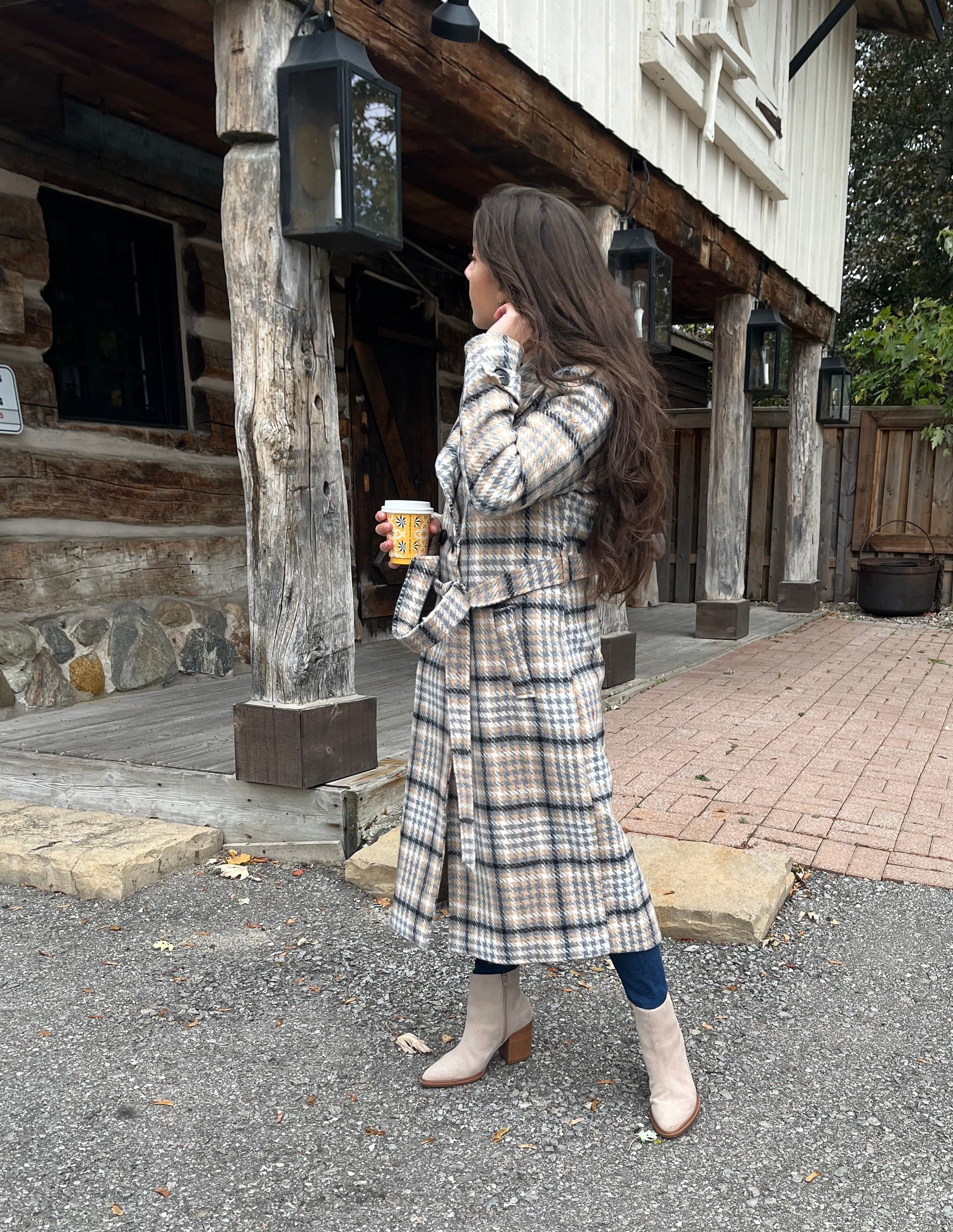 Annecy Belted Plaid Cozy Coat