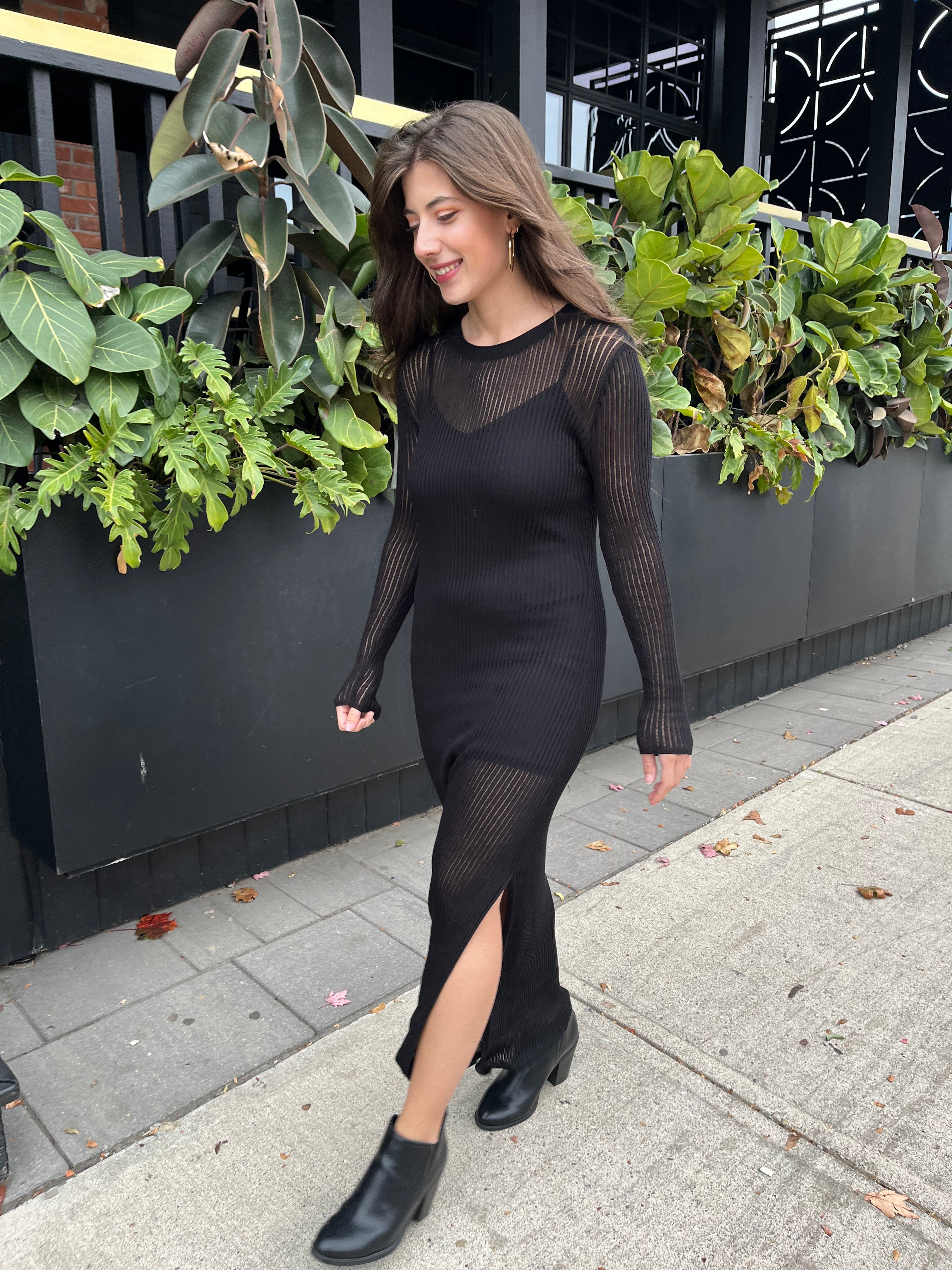 Piper Sheer Rib Knit Midi Dress