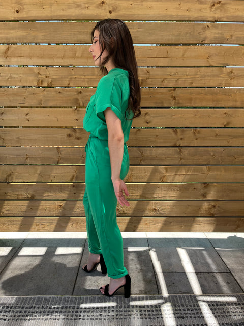 Berlin Button Up Woven Jumpsuit with Pocket