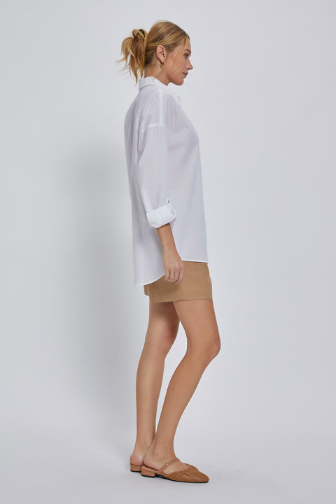 Paxe Oversized Long Sleeve Button Down Shirt with Collar and Open Pocket