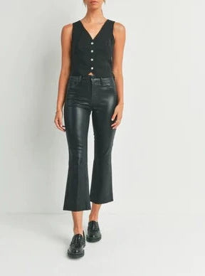 JUST BLACK Jani Cropped Kick Flare coated Denim Jeans