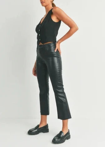 JUST BLACK Jani Cropped Kick Flare coated Denim Jeans