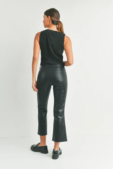 JUST BLACK Jani Cropped Kick Flare coated Denim Jeans