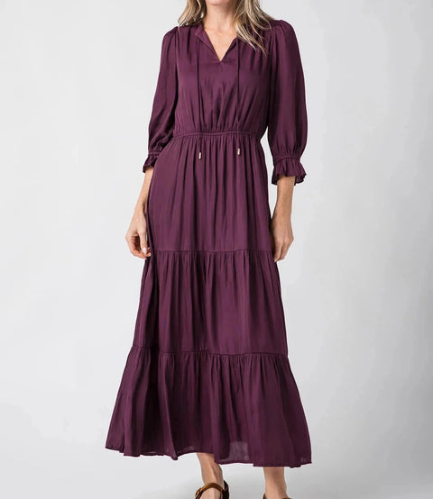 Leni Split Neck Ruffle Maxi Dress