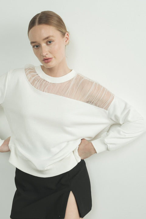 Linnea Crewneck Sweater With Tulle Shoulder