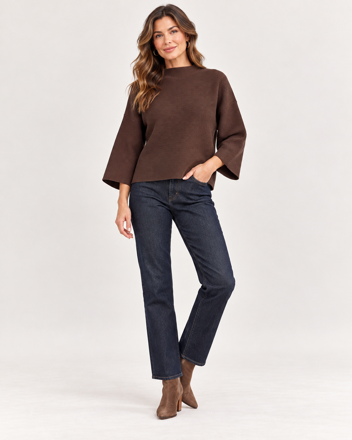 Zenobia Mock Neck Ribbed Knit Sweater