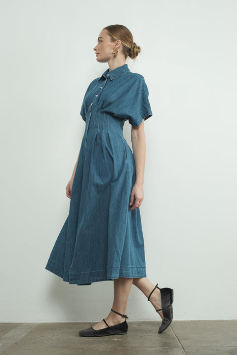Soraya Button Front Pleated Midi Dress