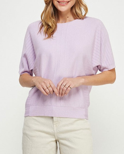 Cora Mixed Texture Soft Fine Gauge Short Sleeve Dolman Sweater