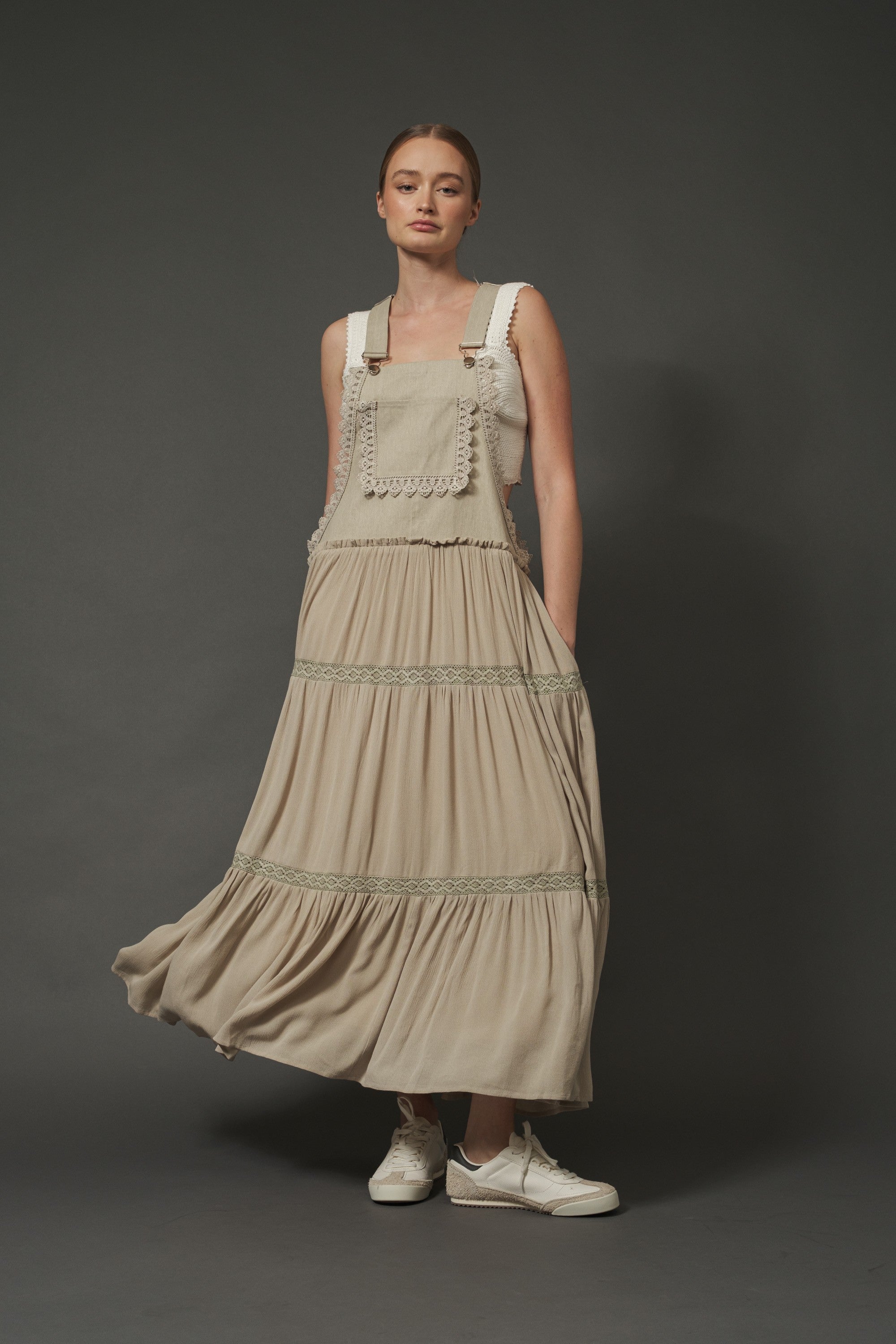 Laurie Mix Media Overall Dress with Lace