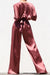 Mauve Satin Jumpsuit with Puff Sleeves and Pocket