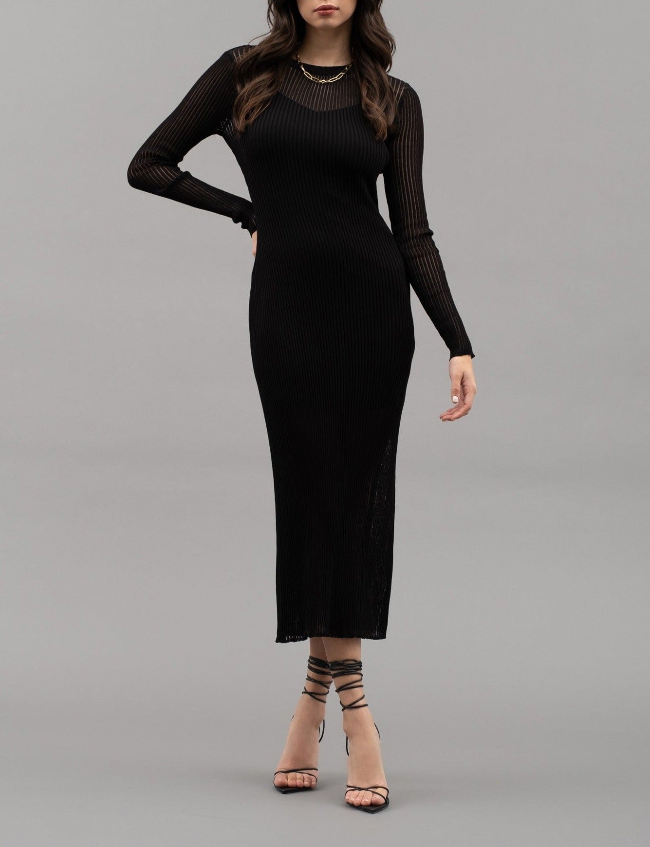 Piper Sheer Rib Knit Midi Dress