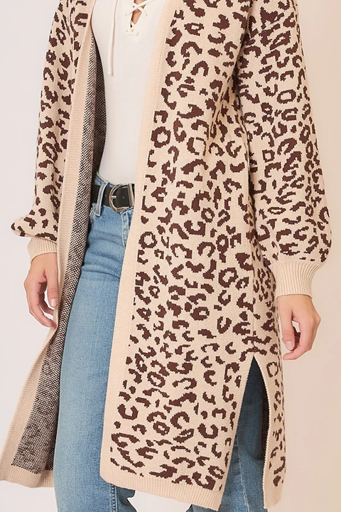 Libby Leopard Print Knit Open Cardigan
